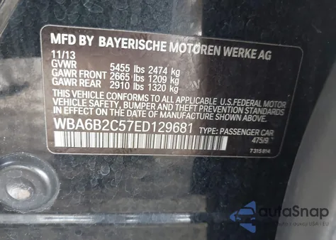 2014 BMW 650I Gran Coupe z USA, uszkodzony, nr VIN WBA6B2C57ED129681